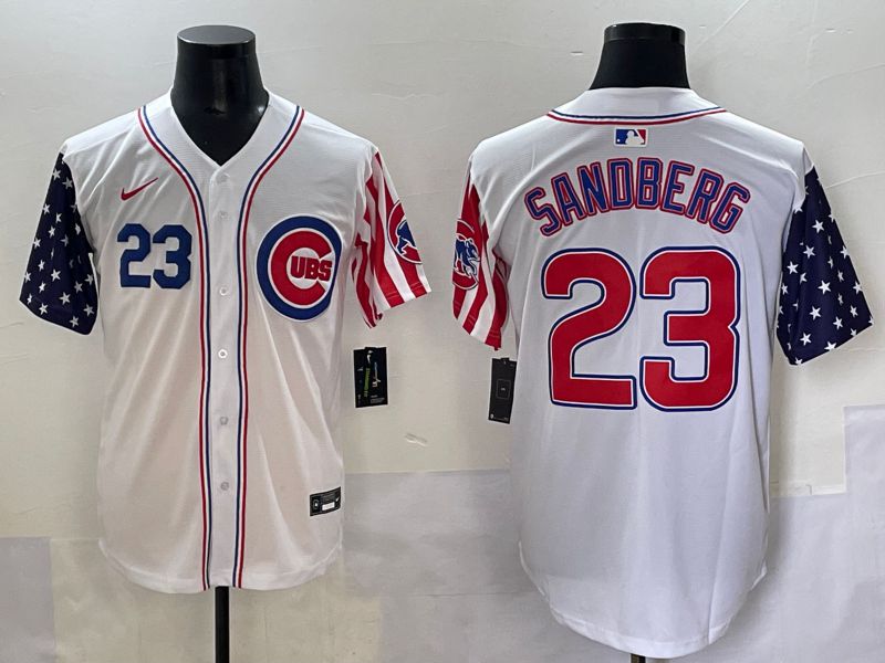 Men 2025 Chicago Cubs #23 Sandberg White a generation of national flags Joint Name Nike MLB Jersey style 1